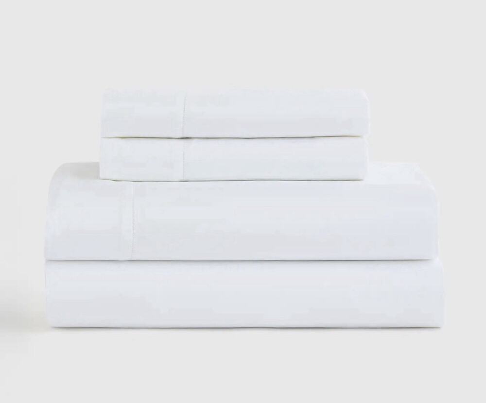 Quince Signature Giza Cotton Sateen Twin Sheet Set White NWOT 3 Pc Bedding